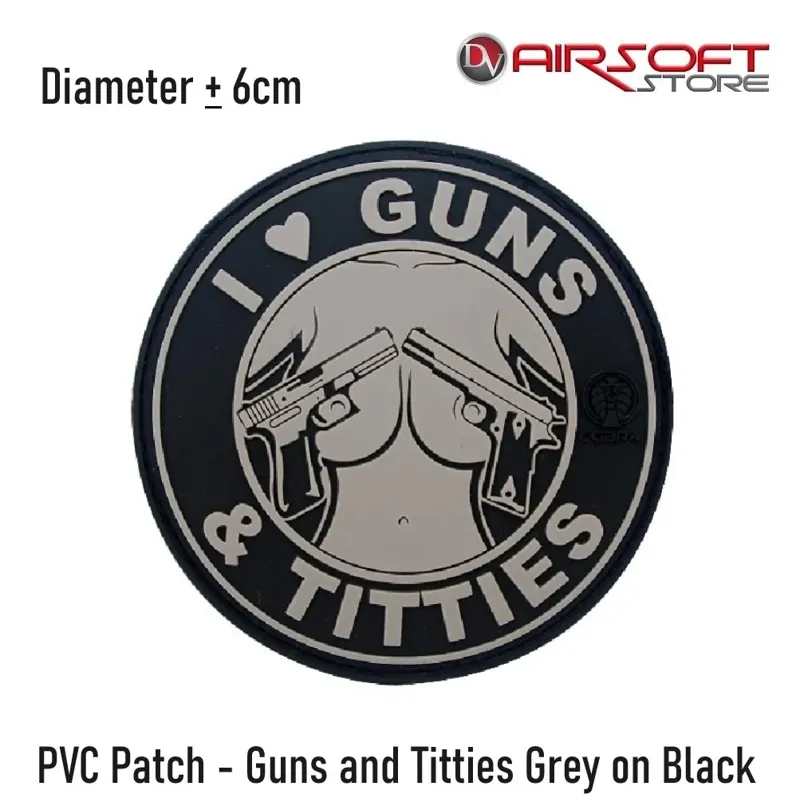 PVC Patch - Guns and Titties on · Grey black