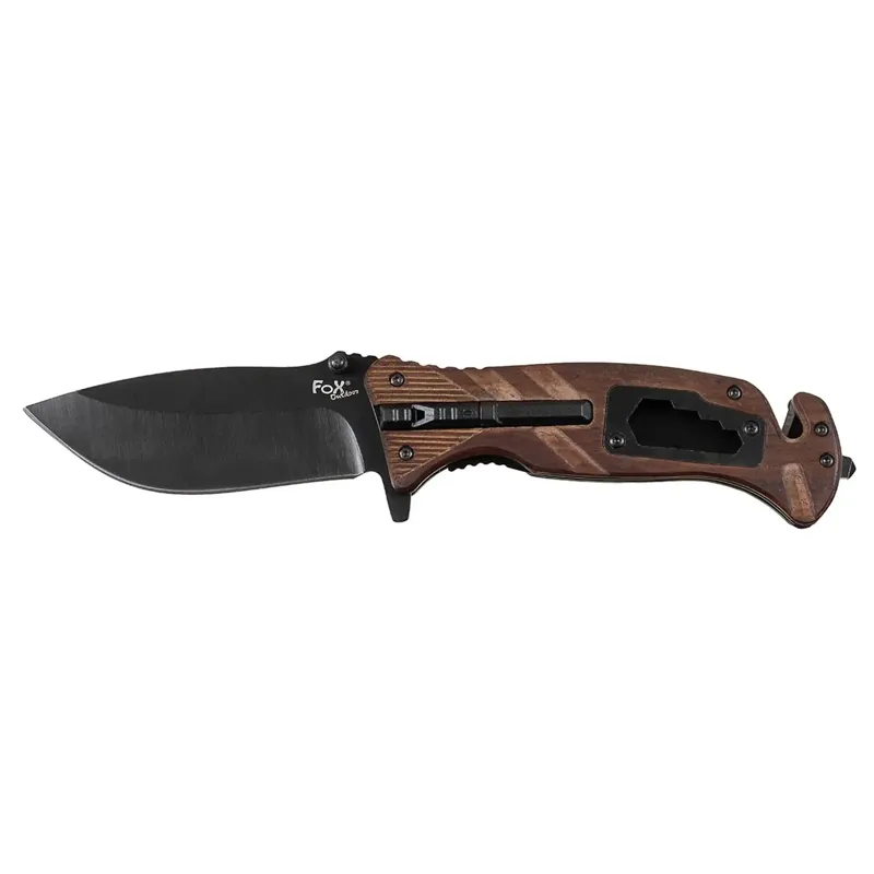 Fox Outdoor Klappmesser Einhand Holzgriff Mit Feuerstarter