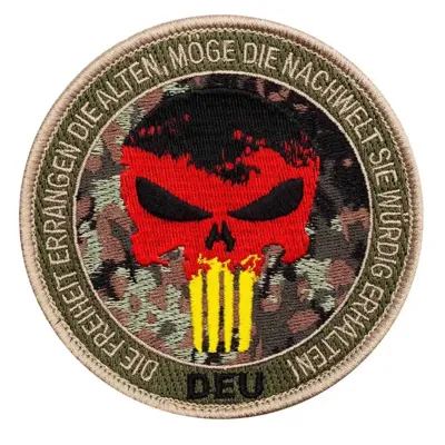 Patch Punisher Skull Mit Text Rund Tarn Rot - Café Viereck