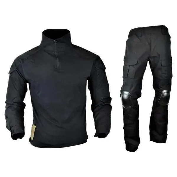JS Tactical Mimetica Completa Combat con Ginocchiere e Gomitiere Integrate · Negro