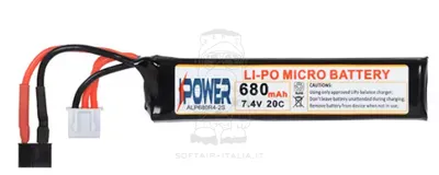 Air Electric Pistol T-Deans Micro 680mAh 7,4V 20C Li-Po Battery - IPower