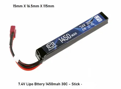 LIPO Battery 1450mAh 7.4V 30C Stick Deans Batteria By Max - BlueMax