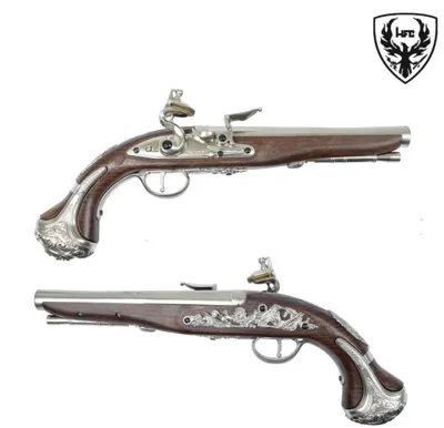 George Washington Flintock Gas Reenacting - Collectors Pistol Smooth Outer Barrel Chrome - Version - HFC airsoft