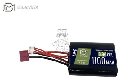 Li-Fe Battery Batteria 9.9V 1100mAh 20C Mini Brick T-Deans Connector - BlueMax