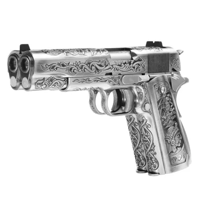 Mexico Druglord 1911A1 Double Barrel Full Metal Satin Chrome Etched - WE Airsoft