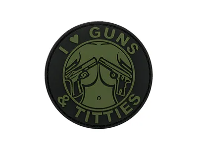 Patch in PVC "I Love Guns and Titties" Su Sfondo - 8Fields