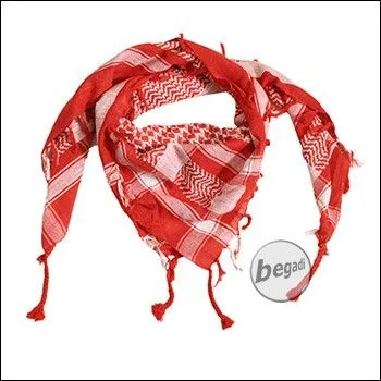 PLO Tuch / Shemagh / Kufiya, Mit Fransen, 110x110cm (100% Baumwolle) - Rot/Weiss - BEGADI