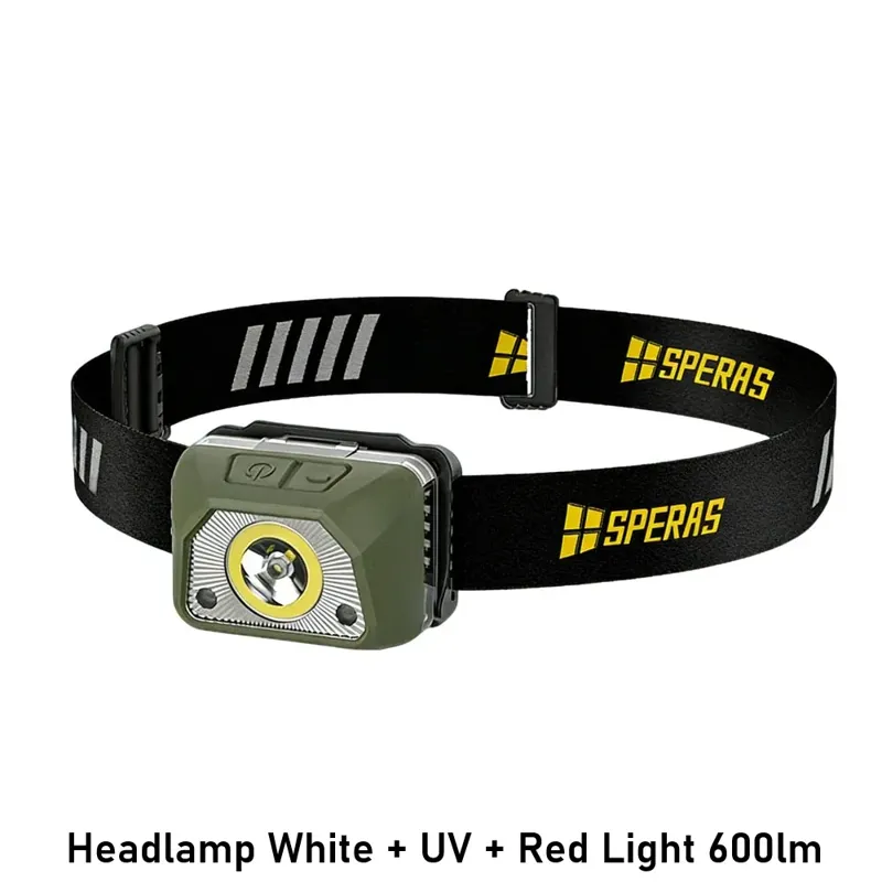 Headlamp + UV + Light 600 lm · White red