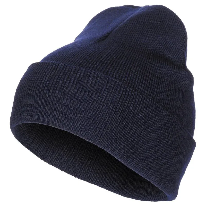 Rollmütze 100% Wolle Feinstrick Blau