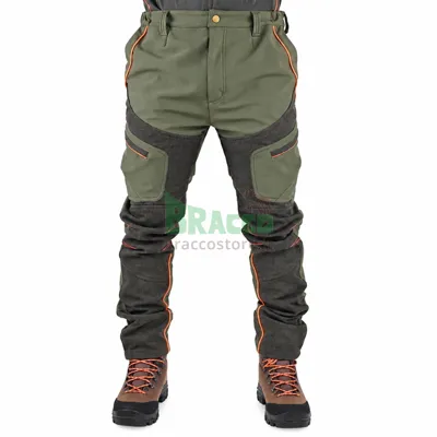 Pantalone Da Caccia Softshell Stretch con Rinforzi e Profili Arancio - Art. 96 - Outlet (Verde.arancio - 56) - masseria