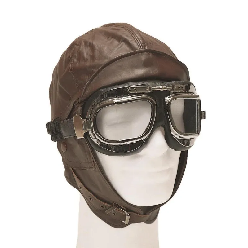 Lederhaube Flieger Braun S