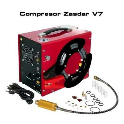 Compresor Eléctrico V7 a 12 V/220 V. PCP 300 BAR. Transformador Incluido. Parada Automática - Zasdar