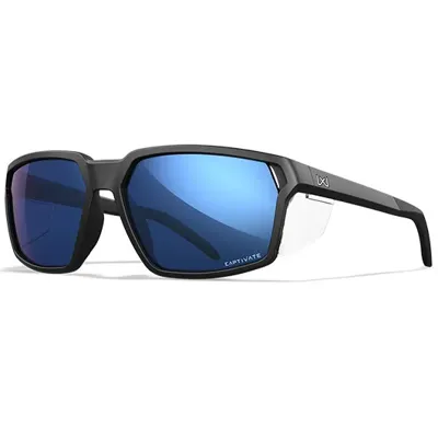 Sonnenbrille Sierra Captivate Mattschwarz Gläser Blau Verspiegelt Polarisiert Inkl. Brillenbeutel & Seitenschutz - Wiley X