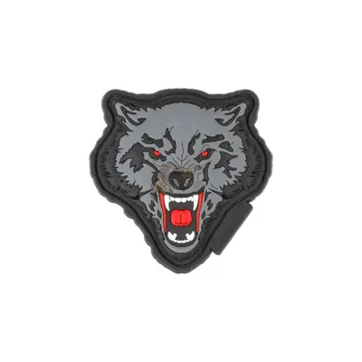 Angry Wolf Head Patch, Rot-Grau / 3D Rubber Patch - JTG