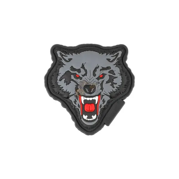 JTG Angry Wolf Head Patch, Rot-Grau / 3D Rubber Patch