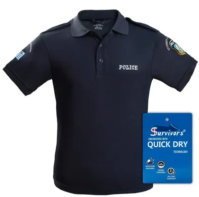 Μπλουζάκι Polo Quick Dry-Fit Με Κέντημα Αστυνομίας Σκούρο Μπλε - Survivors