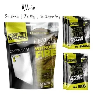 Flameless-Heater ALLinONE (3PCS 30g + 2PCS 60g + Zipper Bag) - Adventure Menu