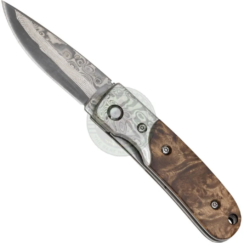 Damascus Pocket Knife Root Wood