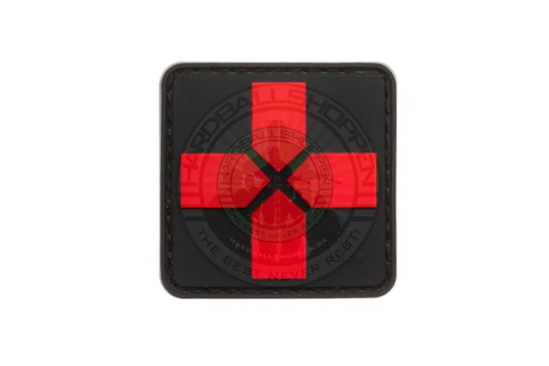 Patch 3D PVC Cross, 40mm, Sort/Rød · Rojo