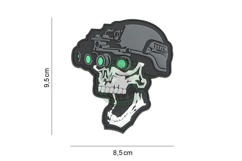 Patch 3D PVC Night Vision Skull, Sort/Hvid