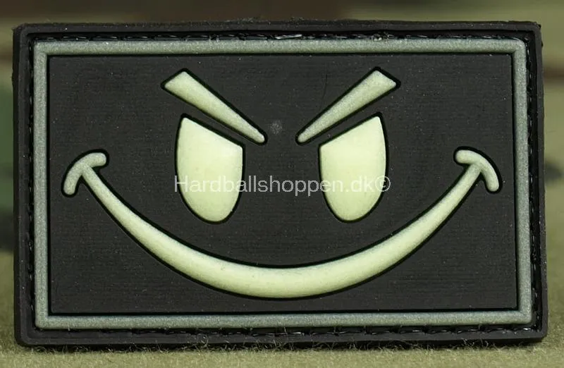 PVC Mærke Evil Smiley, Sort, Selvlysende