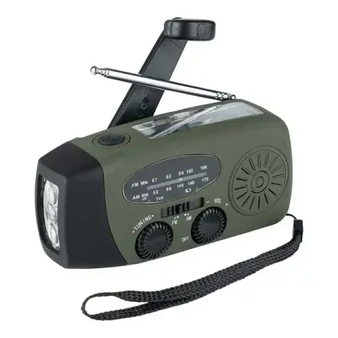 Outdoor EDC Ραδιόφωνο Με Φακό, Δυναμό, Ηλιακό Πάνελ Και Powerbank Χακί