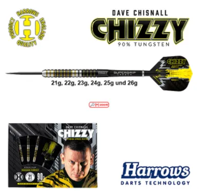 Dave Chisnall Chizzy 90% - Steeltip Dartpfeile | 25g - Harrows