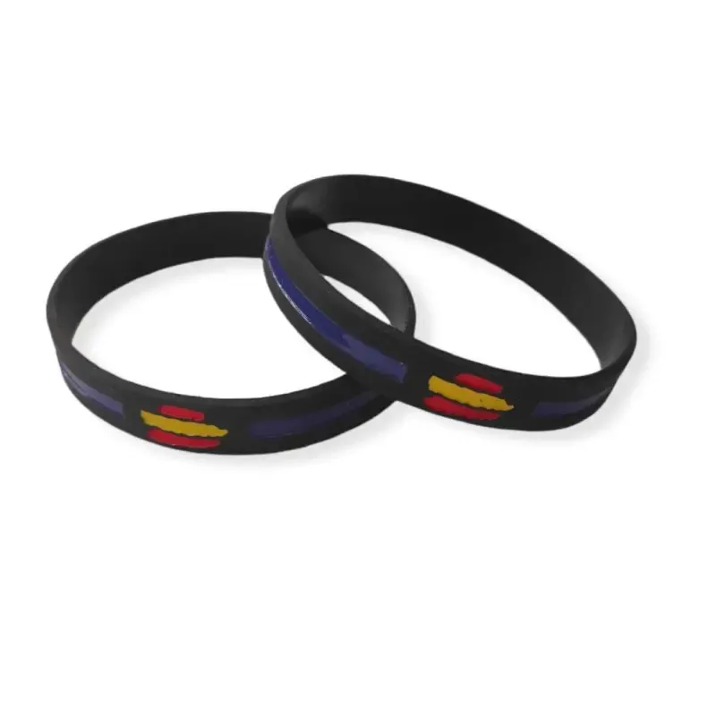 Pulsera Goma Silicona Banda y Bandera España · Negro