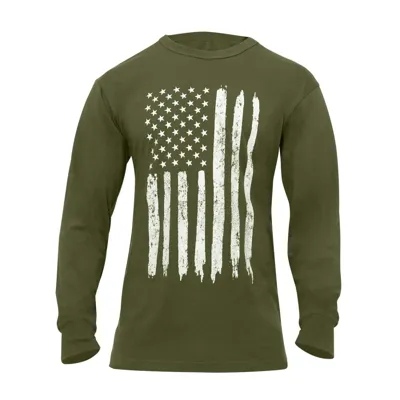 Triko BÍLÁ Vlajka USA Dlouhý Rukáv Zelené - Barva: Zelená -, Velikost: XL - Rothco