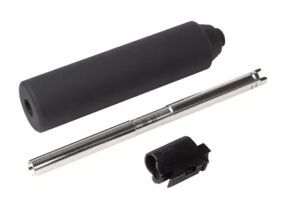 Kovový Tlumič S Prodlouženou Hlavní 6,03x130mm a Komorou Pro WE P99 God of War - WE Airsoft