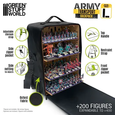 STUFF WORLD Mochila de Transporte para Miniaturas Tamaño L - (13230) - Green Stuff Word