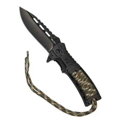 Nůž Zavírací One-Hand Paracord WOOD S Křesadlem - Mil-Tec