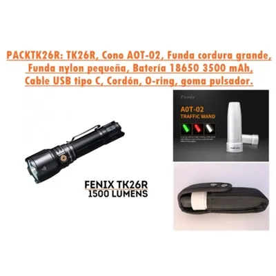 PACKTK26R: Linterna TK26R + Cono Tráfico AOT-02 + Funda de Cordura - Fenix Light