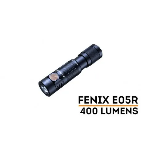 Fenix Light Mini Linterna Fénix EDC E05R 400 Lúmenes, con Ráfaga y Tamaño de Pulgar · Negro