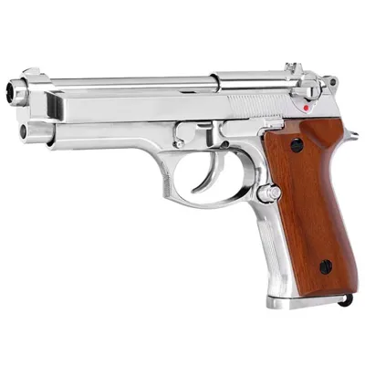 M92 Vollmetall BB Platinum Chrome-Finish Mit Echtholzgriffschalen - KLI