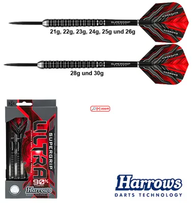 Supergrip Ultra 90% Tungsten - Steeltip Dartpfeile | 23g - Harrows